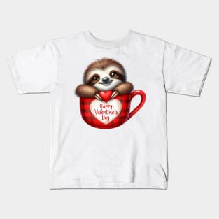 Valentine Sloth In Tea Cup Kids T-Shirt